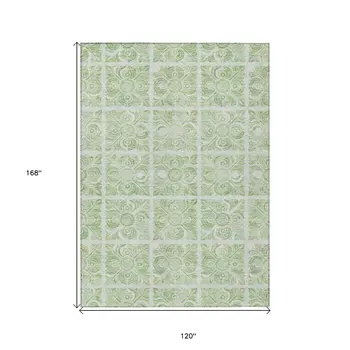 10' X 14' Artichoke Green And Mint Green Medallion Washable Indoor Outdoor Area Rug