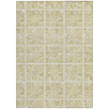 5' X 8' Beige And Tan Medallion Washable Indoor Outdoor Area Rug
