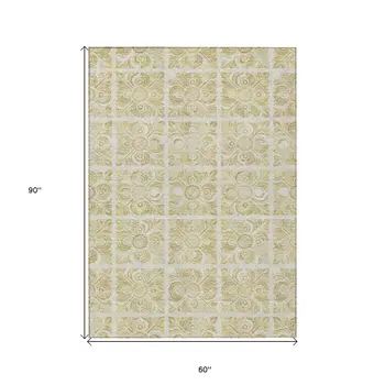 5' X 8' Beige And Tan Medallion Washable Indoor Outdoor Area Rug