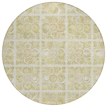 8' Beige And Tan Round Medallion Washable Indoor Outdoor Area Rug