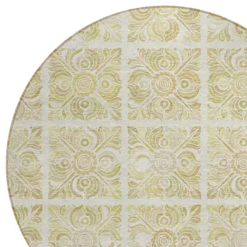 8' Beige And Tan Round Medallion Washable Indoor Outdoor Area Rug