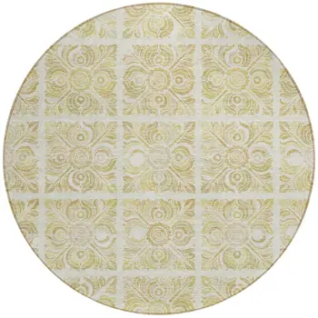 8' Beige And Tan Round Medallion Washable Indoor Outdoor Area Rug