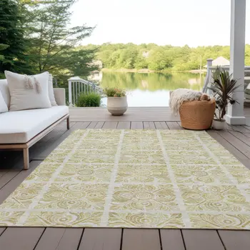 8' X 10' Beige And Tan Medallion Washable Indoor Outdoor Area Rug