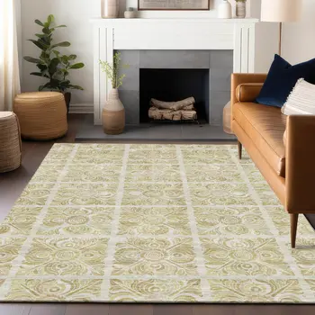 8' X 10' Beige And Tan Medallion Washable Indoor Outdoor Area Rug