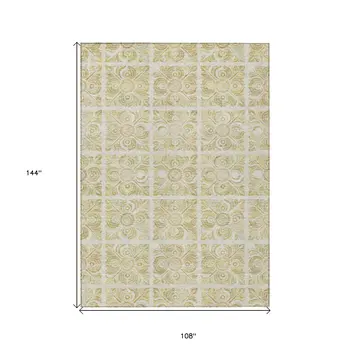 9' X 12' Beige And Tan Medallion Washable Indoor Outdoor Area Rug