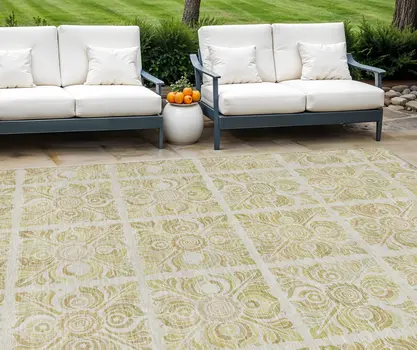 9' X 12' Beige And Tan Medallion Washable Indoor Outdoor Area Rug