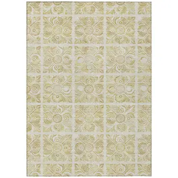 9' X 12' Beige And Tan Medallion Washable Indoor Outdoor Area Rug