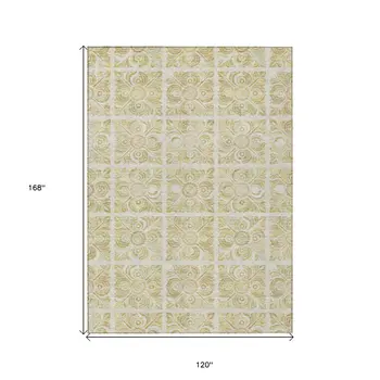 10' X 14' Beige And Tan Medallion Washable Indoor Outdoor Area Rug