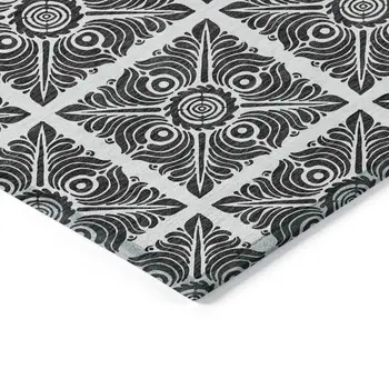 5' X 8' Ivory And Black Medallion Washable Indoor Outdoor Area Rug