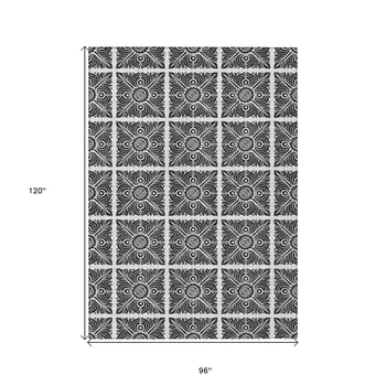 8' X 10' Ivory And Black Medallion Washable Indoor Outdoor Area Rug