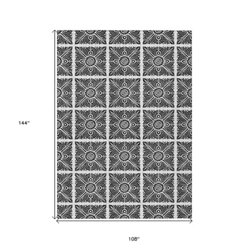 9' X 12' Ivory And Black Medallion Washable Indoor Outdoor Area Rug