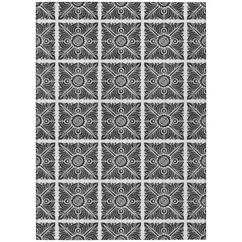 9' X 12' Ivory And Black Medallion Washable Indoor Outdoor Area Rug