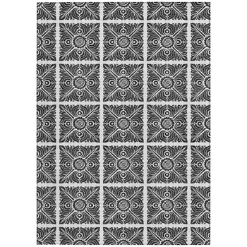 9' X 12' Ivory And Black Medallion Washable Indoor Outdoor Area Rug
