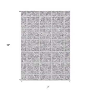 5' X 8' Lavender And Silver Medallion Washable Indoor Outdoor Area Rug