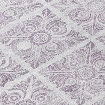 8' Lavender And Silver Round Medallion Washable Indoor Outdoor Area Rug