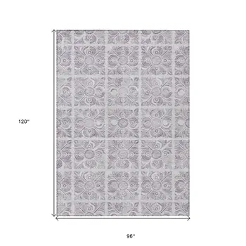 8' X 10' Lavender And Silver Medallion Washable Indoor Outdoor Area Rug