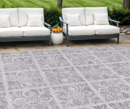 8' X 10' Lavender And Silver Medallion Washable Indoor Outdoor Area Rug
