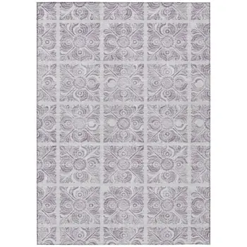 8' X 10' Lavender And Silver Medallion Washable Indoor Outdoor Area Rug