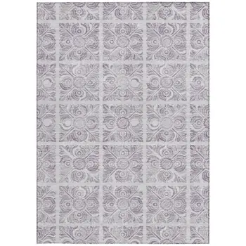 9' X 12' Lavender And Silver Medallion Washable Indoor Outdoor Area Rug
