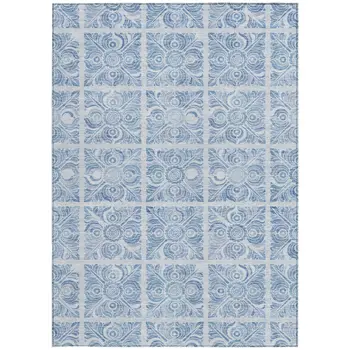 3' X 5' Sky Blue And Denim Blue Medallion Washable Indoor Outdoor Area Rug