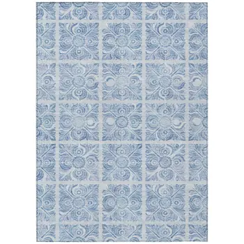 3' X 5' Sky Blue And Denim Blue Medallion Washable Indoor Outdoor Area Rug