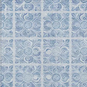 3' X 5' Sky Blue And Denim Blue Medallion Washable Indoor Outdoor Area Rug