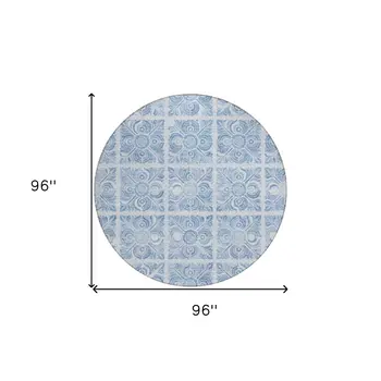 8' Sky Blue And Denim Blue Round Medallion Washable Indoor Outdoor Area Rug
