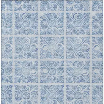 9' X 12' Sky Blue And Denim Blue Medallion Washable Indoor Outdoor Area Rug