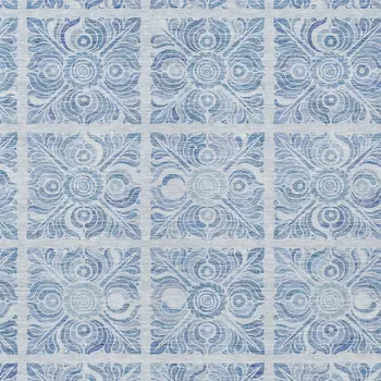 9' X 12' Sky Blue And Denim Blue Medallion Washable Indoor Outdoor Area Rug