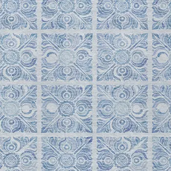 10' X 14' Sky Blue And Denim Blue Medallion Washable Indoor Outdoor Area Rug
