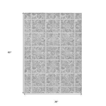 3' X 5' Silver And Gray Medallion Washable Indoor Outdoor Area Rug