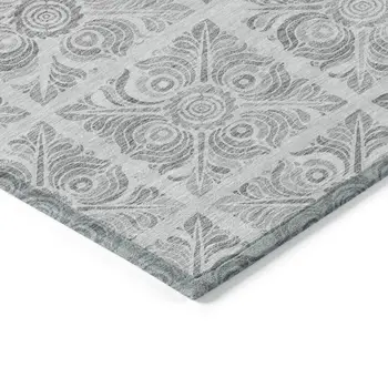 3' X 5' Silver And Gray Medallion Washable Indoor Outdoor Area Rug