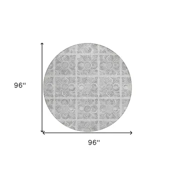 8' Silver And Gray Round Medallion Washable Indoor Outdoor Area Rug