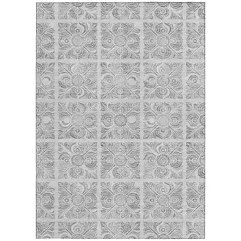 8' X 10' Silver And Gray Medallion Washable Indoor Outdoor Area Rug
