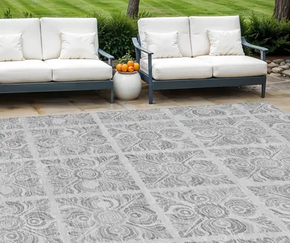 10' X 14' Silver And Gray Medallion Washable Indoor Outdoor Area Rug