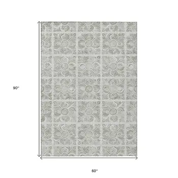 5' X 8' Taupe Beige And Tan Medallion Washable Indoor Outdoor Area Rug