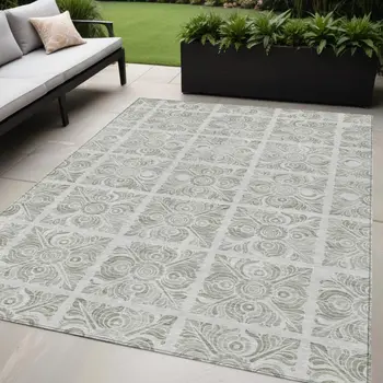 5' X 8' Taupe Beige And Tan Medallion Washable Indoor Outdoor Area Rug