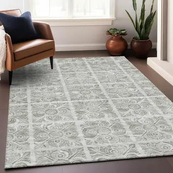 5' X 8' Taupe Beige And Tan Medallion Washable Indoor Outdoor Area Rug