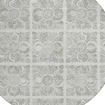 8' Taupe Beige And Tan Round Medallion Washable Indoor Outdoor Area Rug
