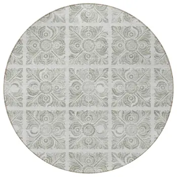 8' Taupe Beige And Tan Round Medallion Washable Indoor Outdoor Area Rug