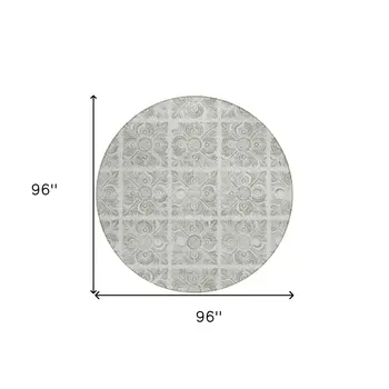 8' Taupe Beige And Tan Round Medallion Washable Indoor Outdoor Area Rug