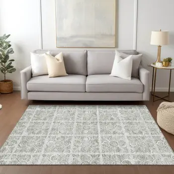 9' X 12' Taupe Beige And Tan Medallion Washable Indoor Outdoor Area Rug