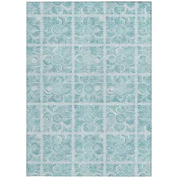 3' X 5' Turquoise And Teal Blue Medallion Washable Indoor Outdoor Area Rug
