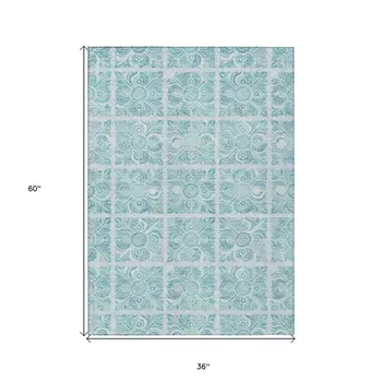 3' X 5' Turquoise And Teal Blue Medallion Washable Indoor Outdoor Area Rug