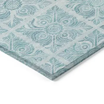 3' X 5' Turquoise And Teal Blue Medallion Washable Indoor Outdoor Area Rug
