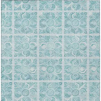 5' X 8' Turquoise And Teal Blue Medallion Washable Indoor Outdoor Area Rug