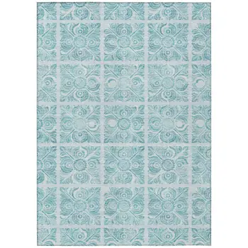 5' X 8' Turquoise And Teal Blue Medallion Washable Indoor Outdoor Area Rug