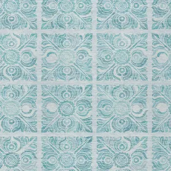 5' X 8' Turquoise And Teal Blue Medallion Washable Indoor Outdoor Area Rug
