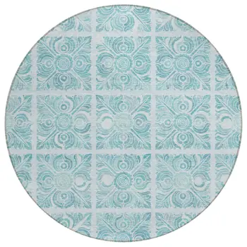8' Turquoise And Teal Blue Round Medallion Washable Indoor Outdoor Area Rug