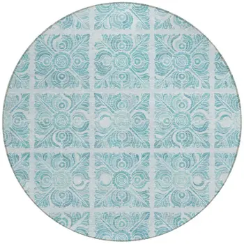 8' Turquoise And Teal Blue Round Medallion Washable Indoor Outdoor Area Rug